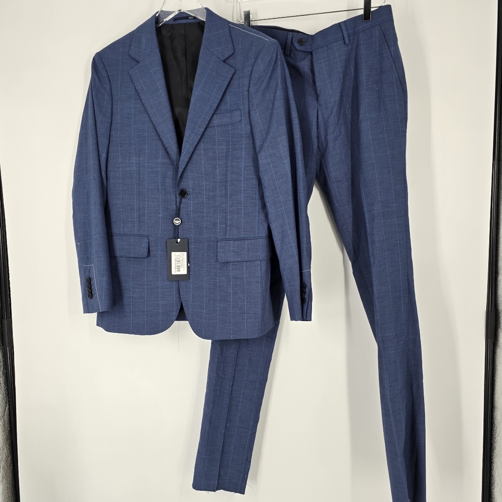 Dan John Men's Blue Suit 2 Piece Blazer Pants Unfinished Slim Fit Size 44 Italy